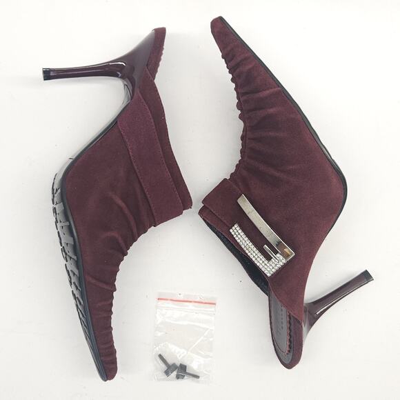 VTG Baroco Kitten Heel 6.5M Suede Ruched Studded Slip On Halloween Goth Witch - Picture 6 of 9